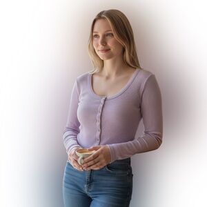 PINK Victoria's Secret Light Purple Button-Down Shirt